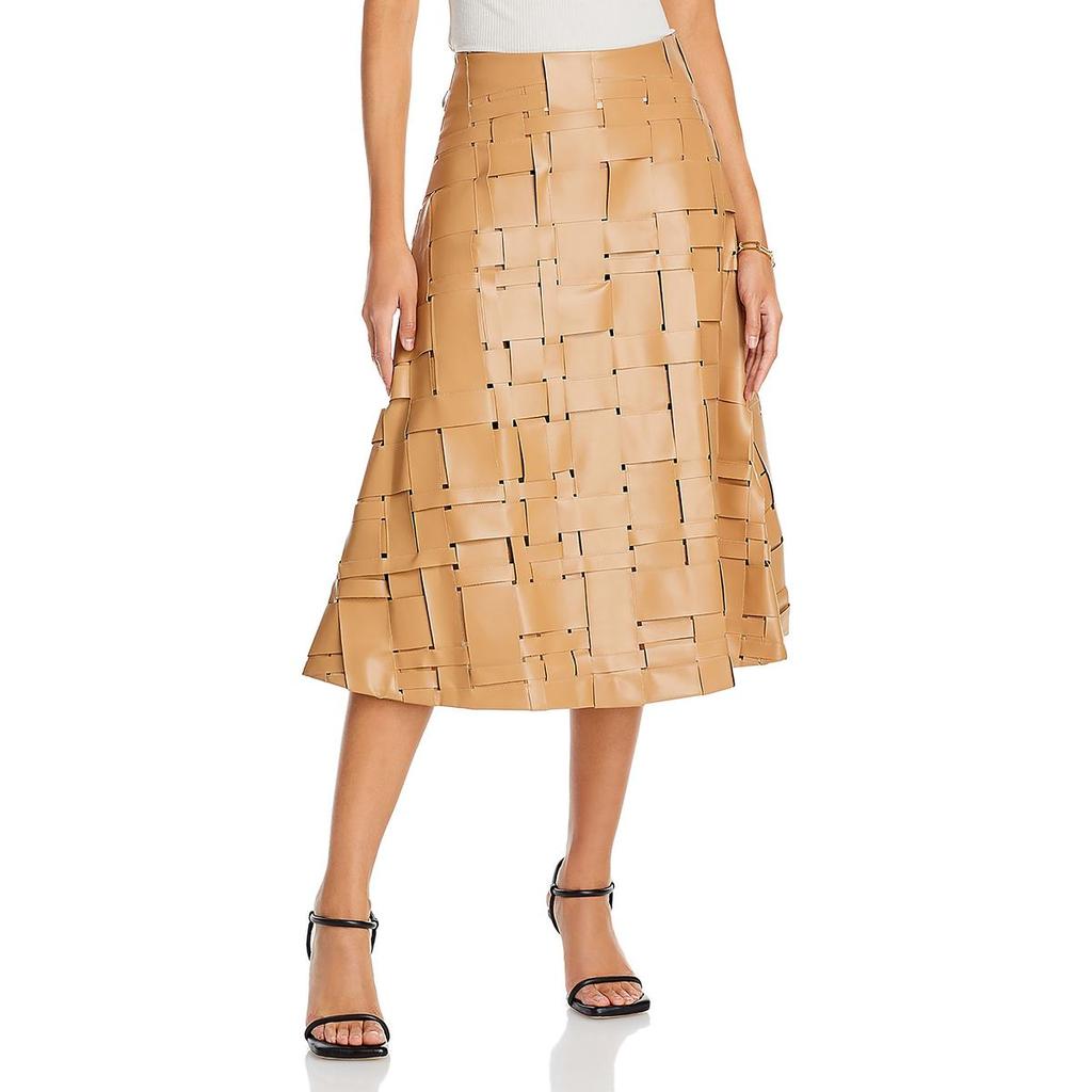 A.W.A.K.E MODE Womens Faux Leather Woven Midi Skirt