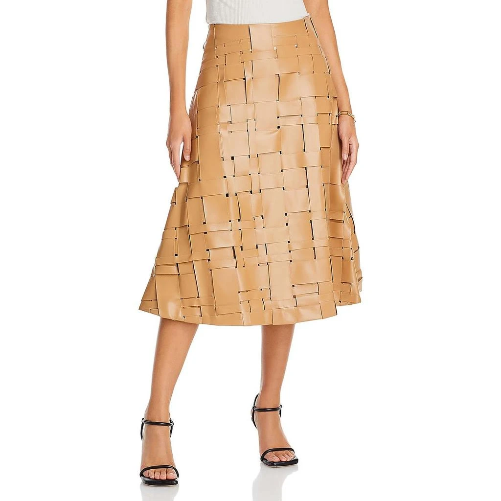 A.W.A.K.E MODE Womens Faux Leather Woven Midi Skirt 1