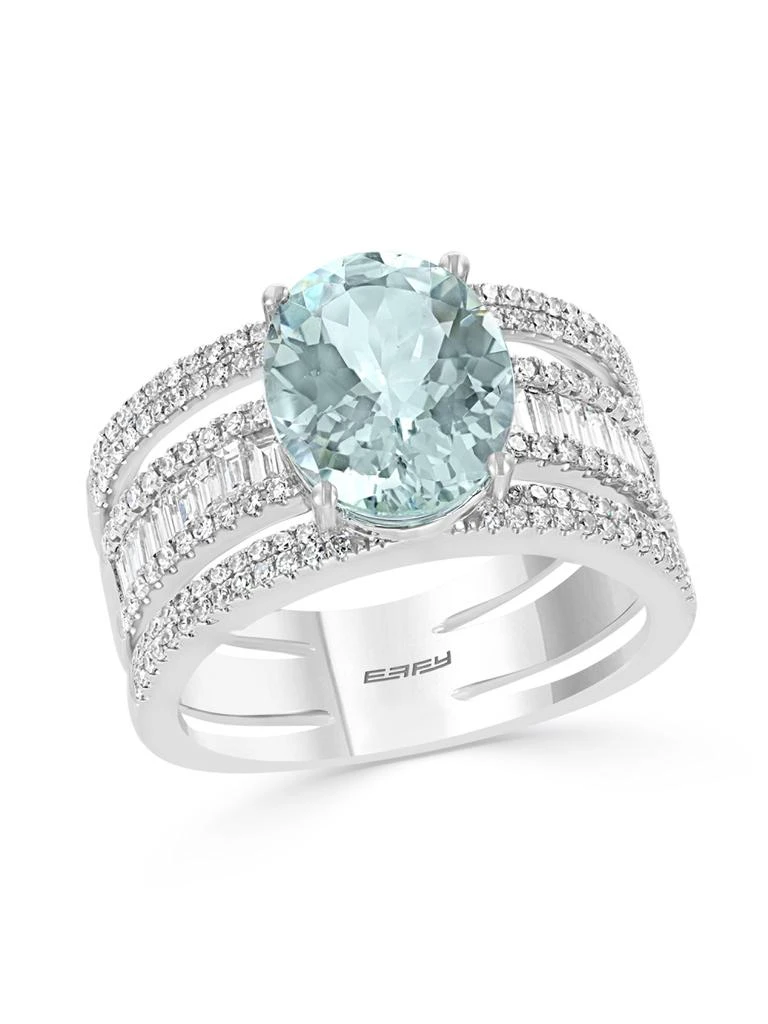 Effy 14K White Gold, 3.10 TCW Aquamarine 
0.84 TCW Diamond Ring