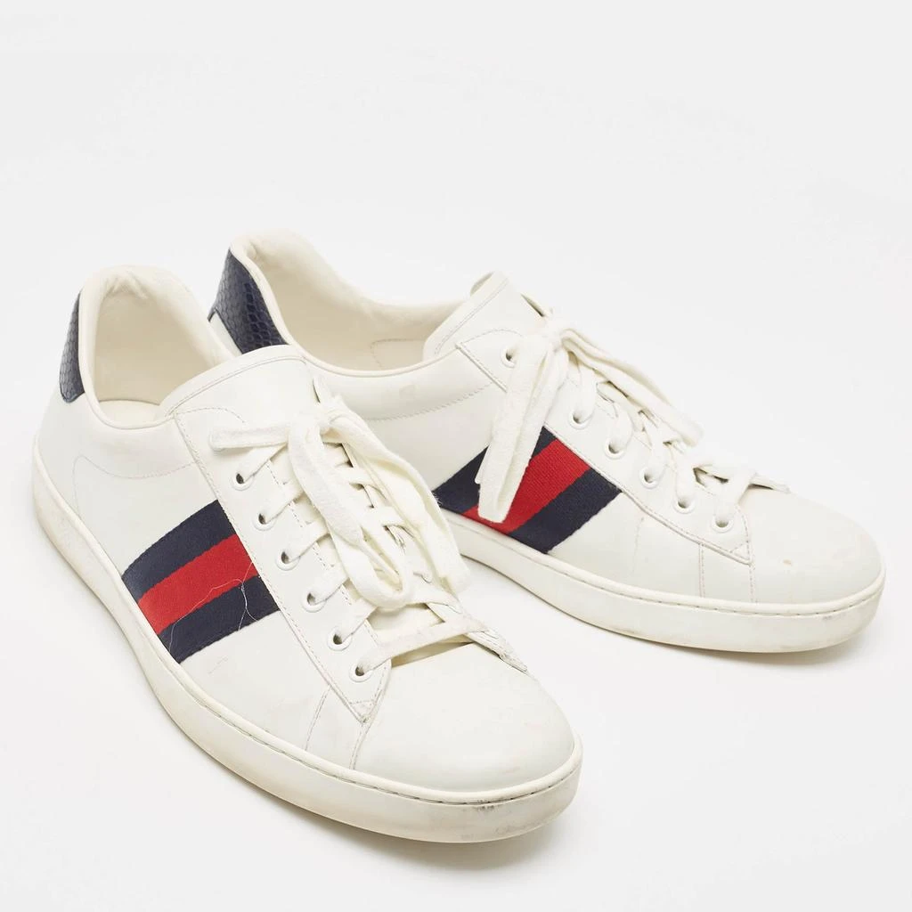 Gucci Gucci White/Navy Blue Leather and Python Embossed Ace Sneakers Size 46.5 4