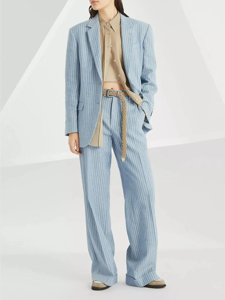 Brunello Cucinelli Linen and Hemp Chalk Stripe Twill Blazer 6