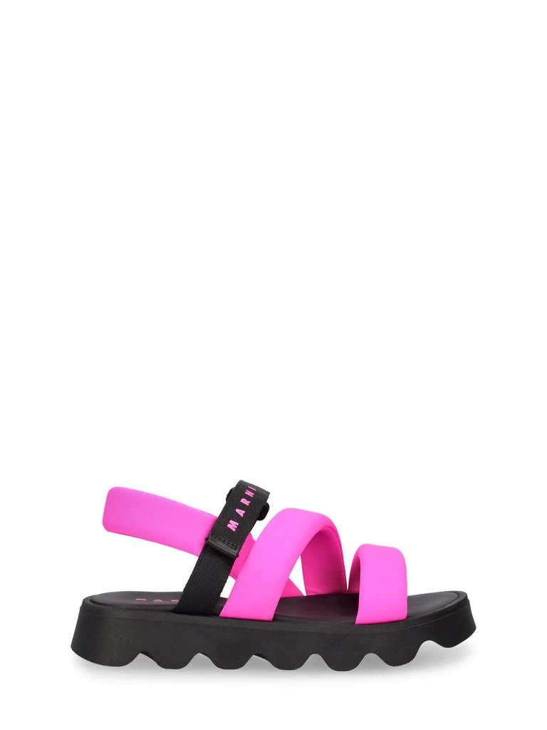 MARNI JUNIOR Logo Printed Fabric Sandals 1