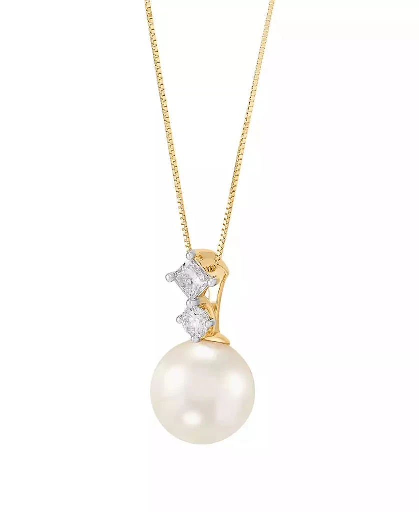 Grown With Love White Ming Cultivated Pearl (11-12mm) and Lab Grown Diamond Pendant Necklace (1/2 ct. t.w.) in 10k Yellow Gold 3
