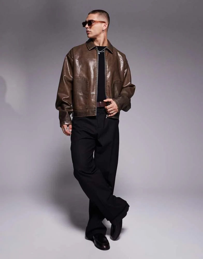 Varsity Jacket Bomber Leather Jacket Men Asos ASOS DESIGN Faux