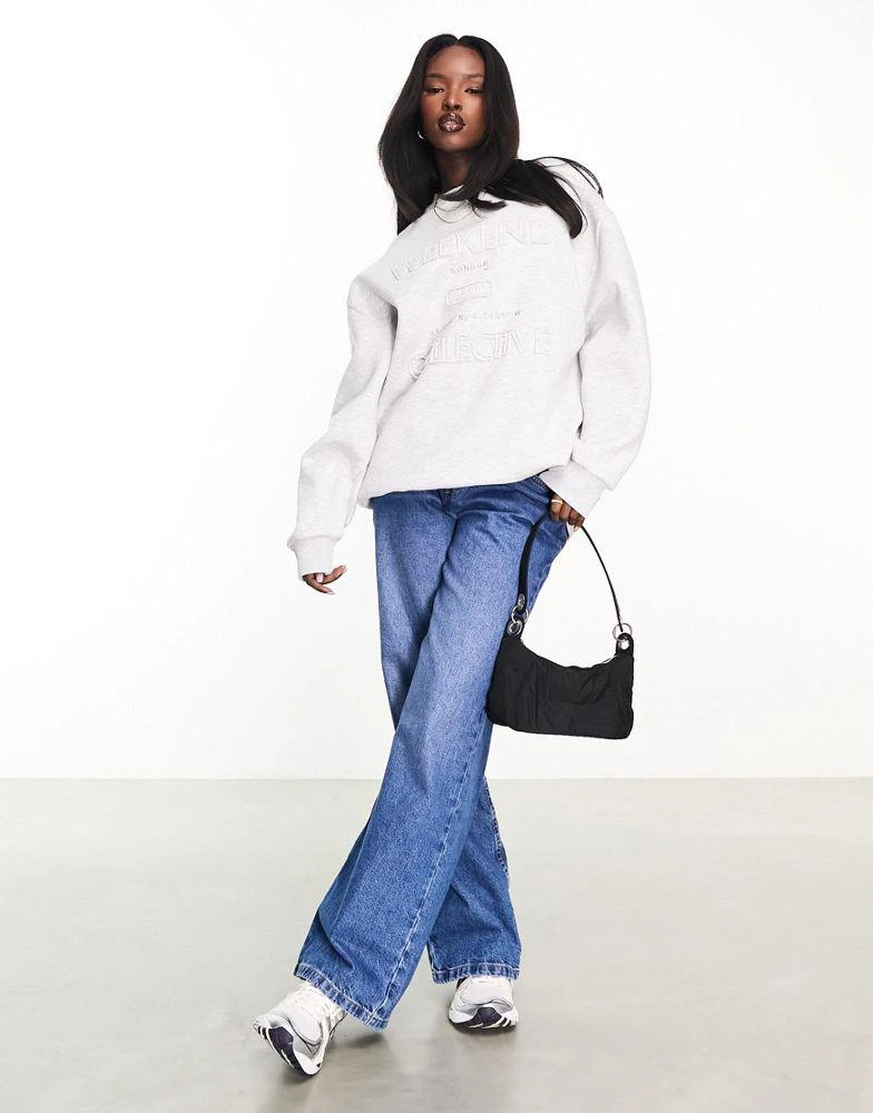 ASOS Weekend Collective Weekend Collective distressed logo sweatshirt in grey marl 4