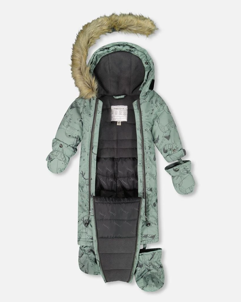 Deux par Deux One-Piece Baby Play Snowsuit Designed for Car Seat Sage Animal Print 3