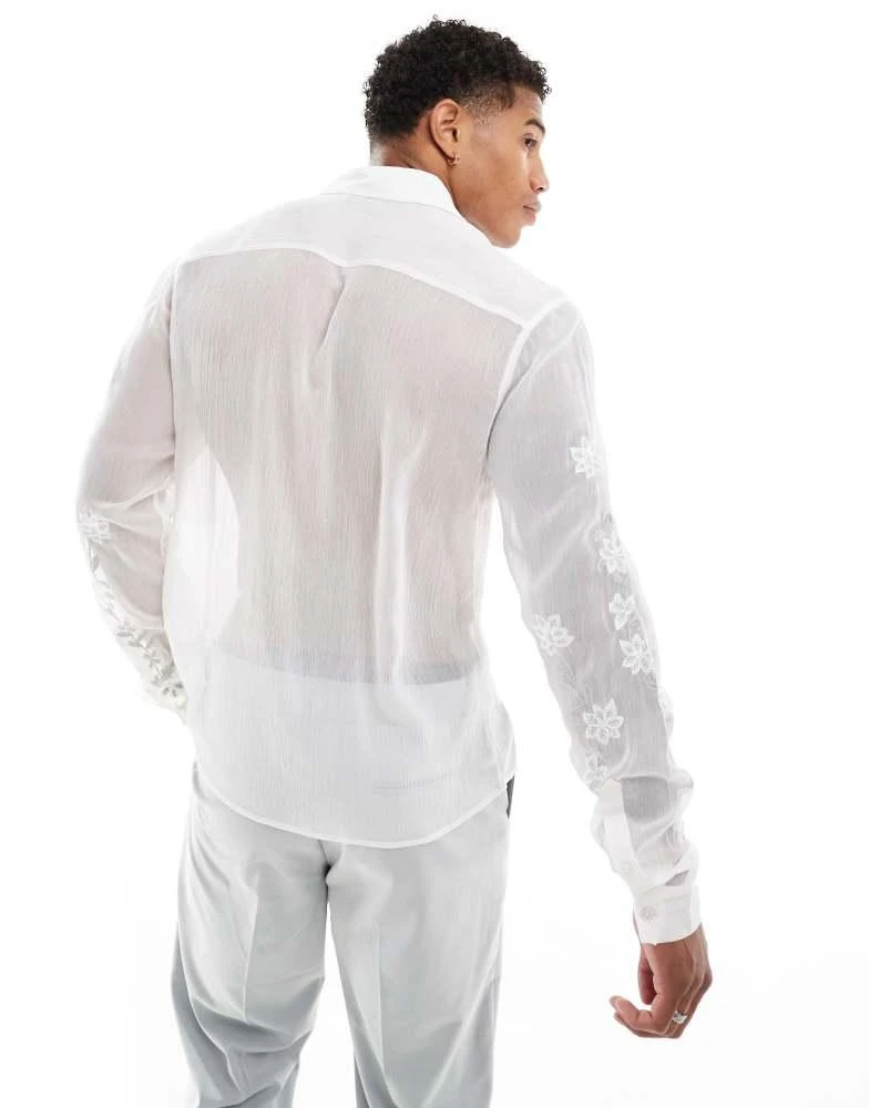ASOS ASOS DESIGN sheer regular shirt with floral embroidery in white 2