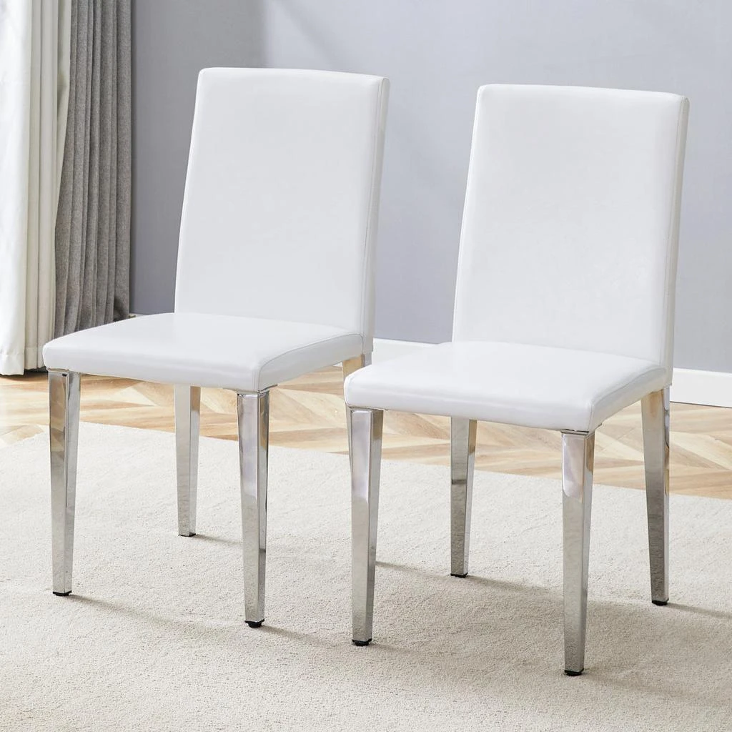 Streamdale Furniture Streamdale Two White PU Dining Chairs with Silver Metal Legs (Set of 2) 2