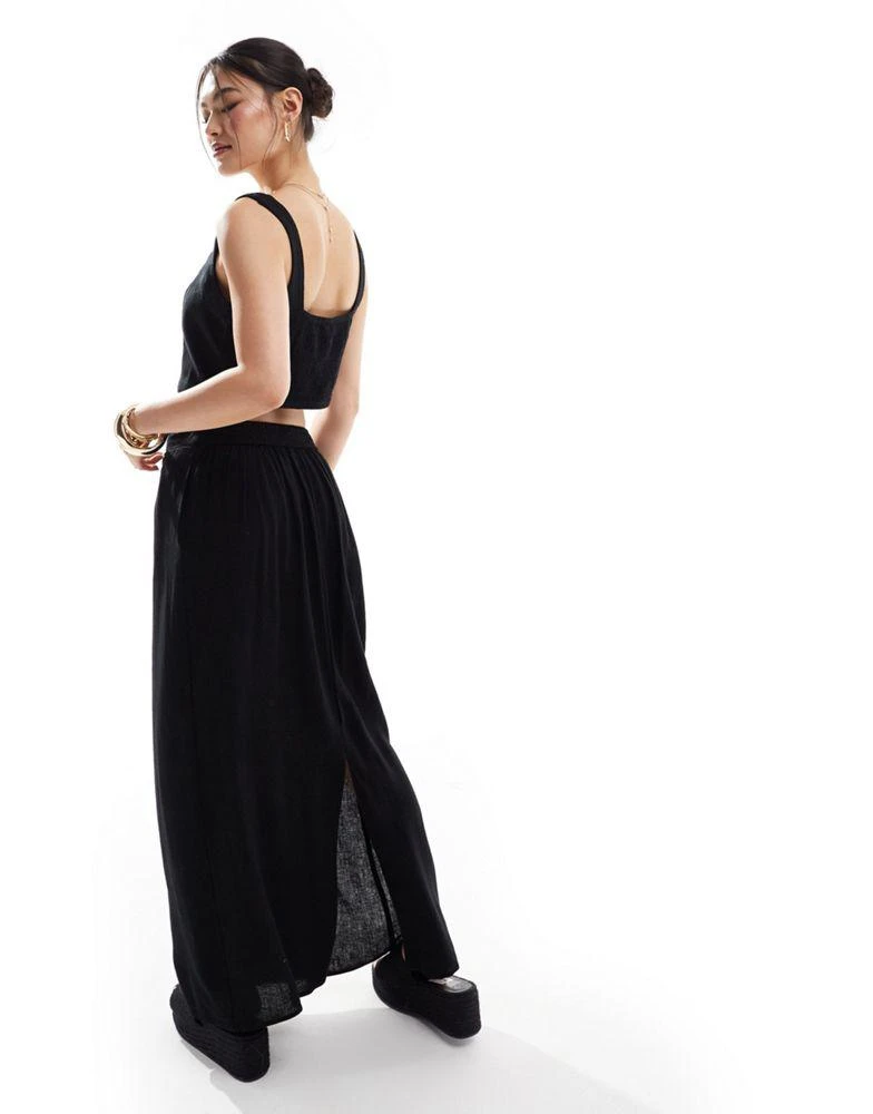 River Island River Island linen crop top co-ord in black 3