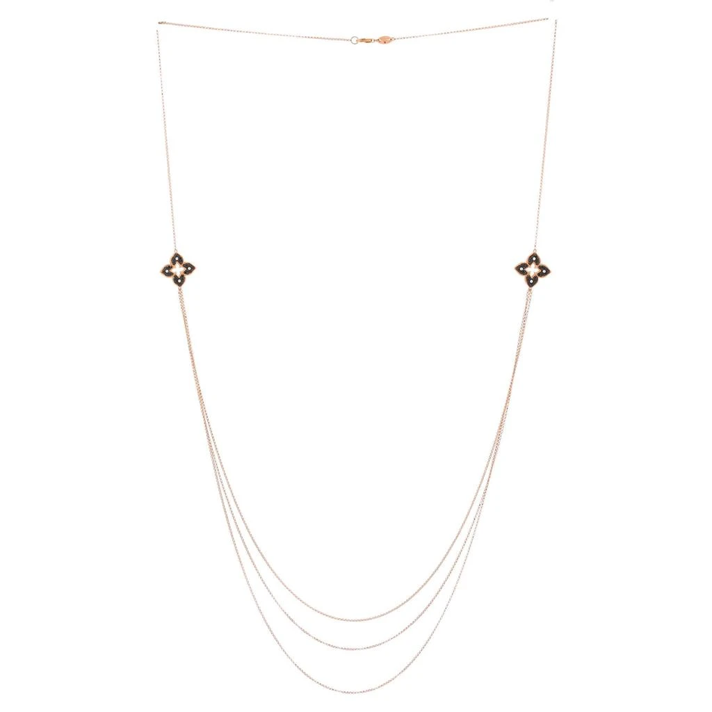 Roberto Coin Petite Venetian Princess Flower Three Strand Long Necklace 18K Rose Gold with Black and White Diamonds 2
