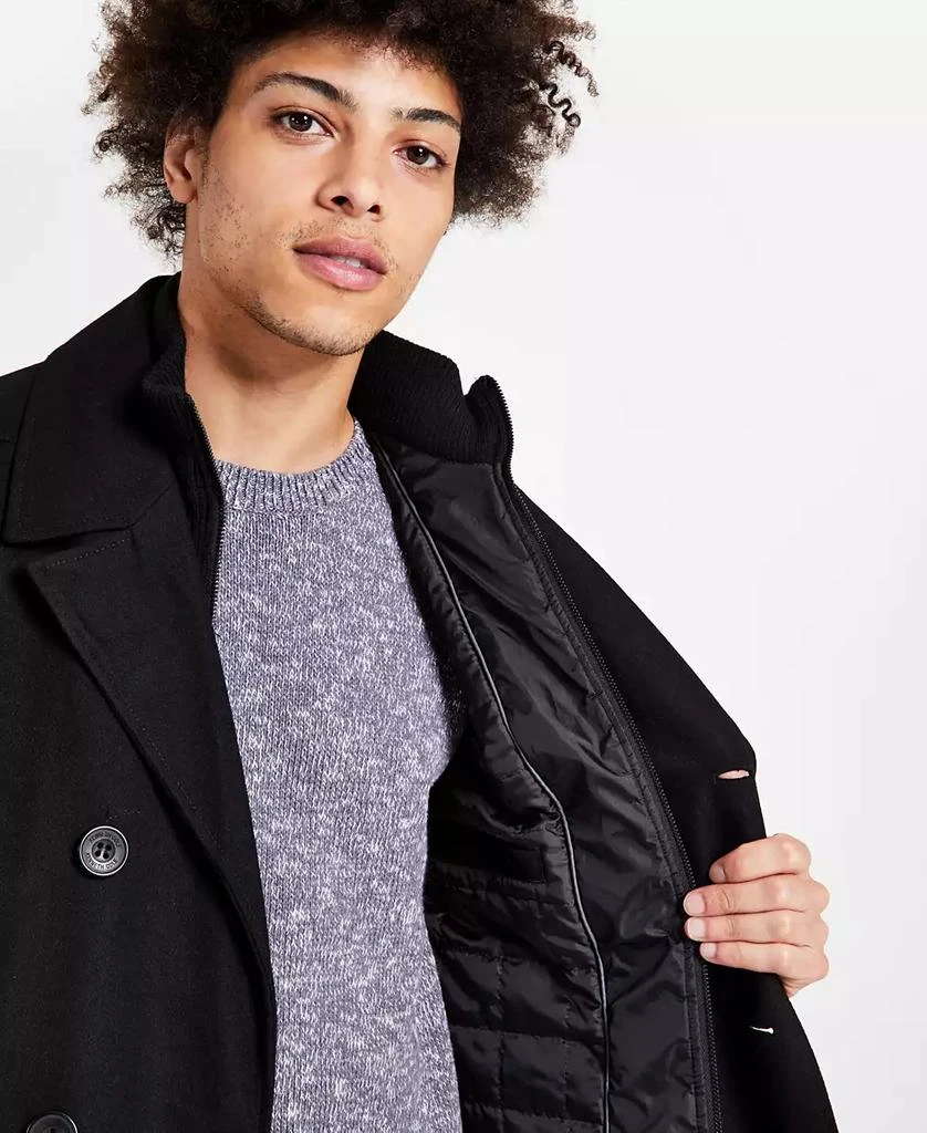 Kenneth Cole Men's Double Breasted Wool Blend Peacoat with Bib 3