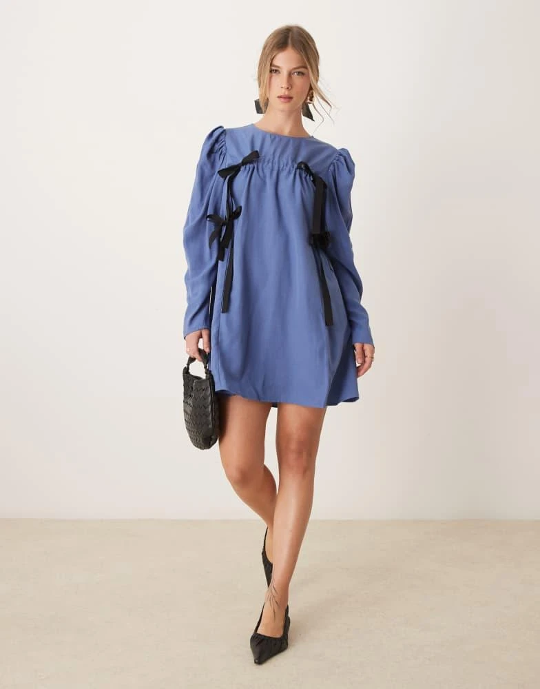 ghospell blue dress Ghospell Mona Fringed Mini Dress Baby Blue / S