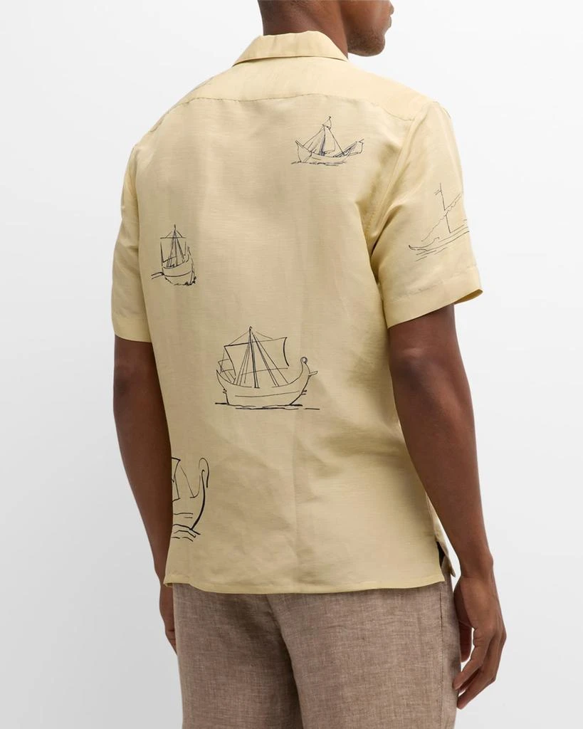 Brioni Men's Sail-Print Cotton Camp Shirt 4