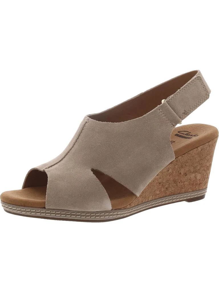 Clarks Helio Float4 Womens Faux Suede Cork Wedge Sandals 5