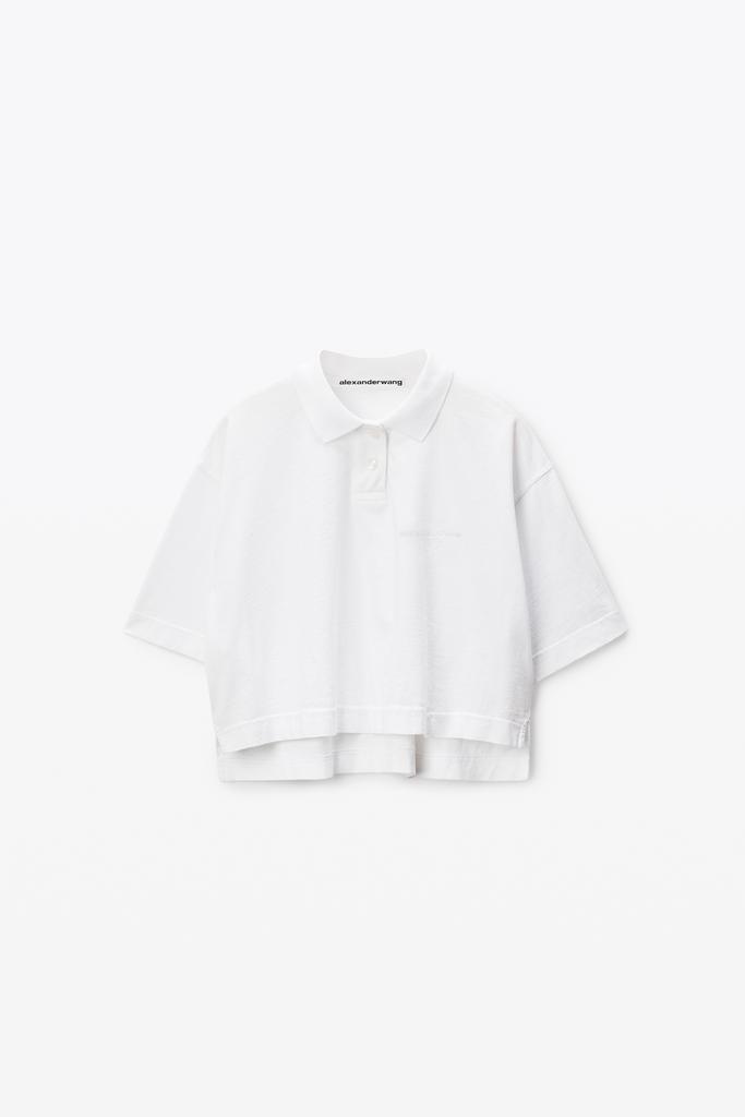 Alexander Wang White Logo Cropped Jersey Tee