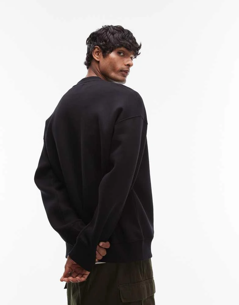 Topman Topman oversized fit sweatshirt with leaves patch print in black 3