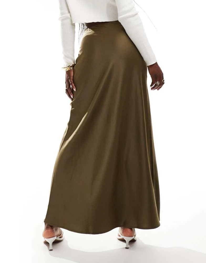 Y.A.S. YAS maxi satin skirt in olive green - MGREEN 3