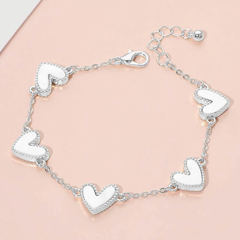 FASHNZFAB Mother of Pearl Heart Charm Station Bracelet