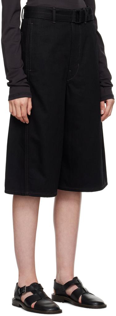 Lemaire Black Twisted Belted Denim Shorts