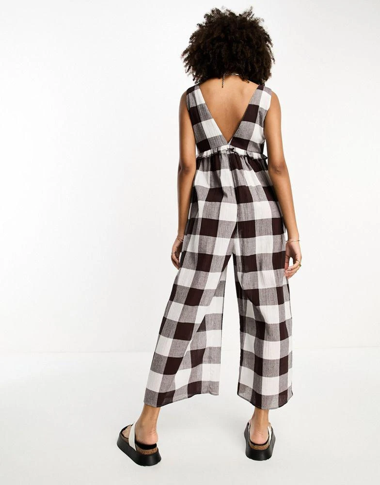 ASOS ASOS DESIGN tiered crinkle frill jumpsuit in brown gingham 4