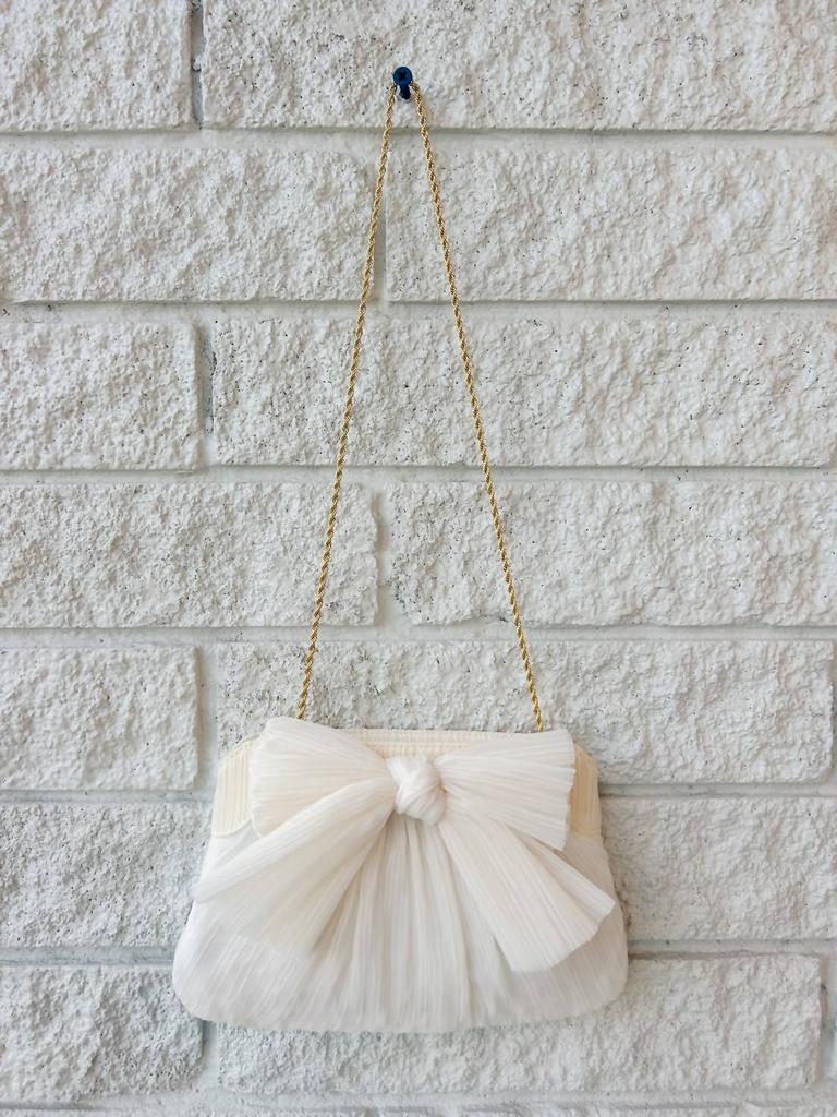Loeffler Randall Rayne Pleated Bow Clutch In Pearl