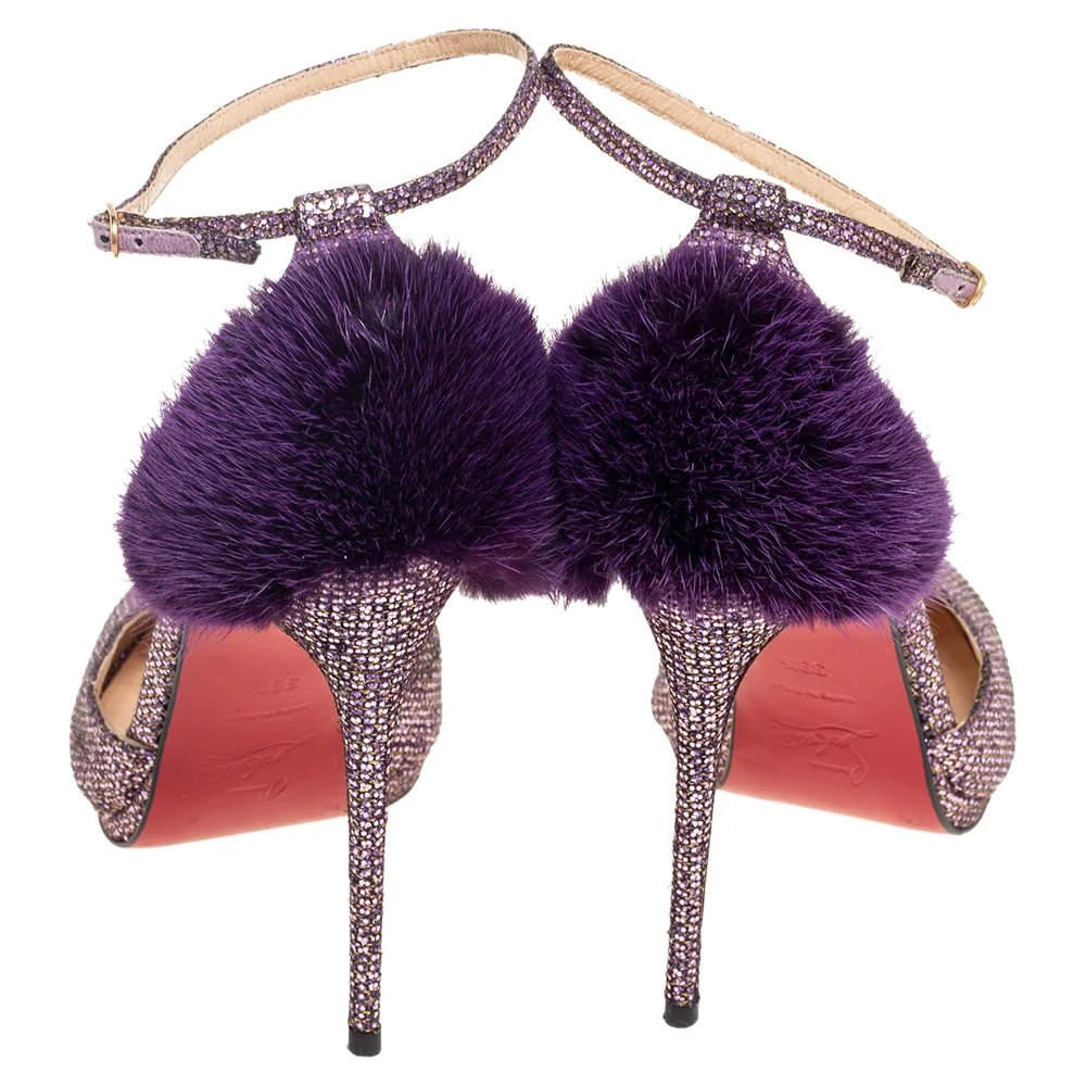 Christian Louboutin Christian Louboutin Purple Glitter Fabric/Mink Crazy Fur D'orsay Pump Size 39.5 5