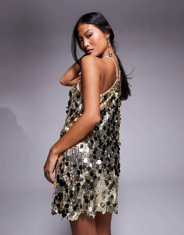 Jaded Rose Petite Jaded Rose Petite disc sequin mini dress in gold 4