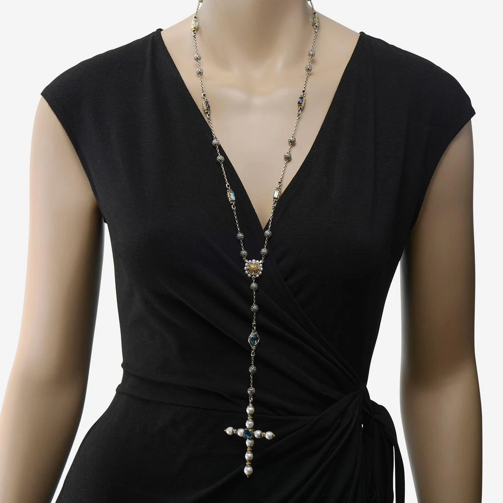 Konstantino Konstantino Blue Topaz, Iolite and Pearl Cross Lariat Necklace KOMK4733-999-CUT 2