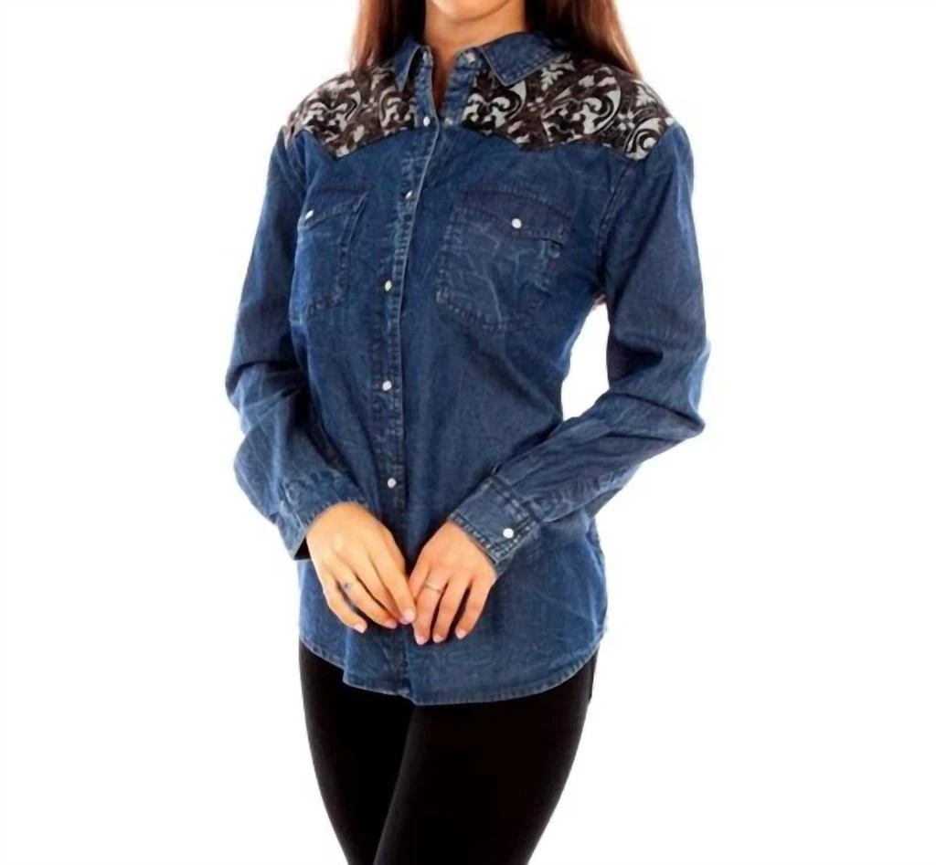 Scully Scully - Denim Blouse With Jacquard Back 1