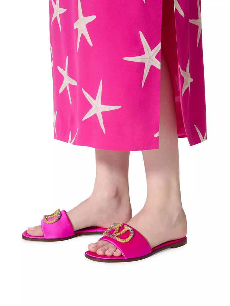 サンダル・ミュール Valentino Garavani Fuchsia Satin Escape Slippers Valentino Escape Slide Sandals in Satin with Crystals