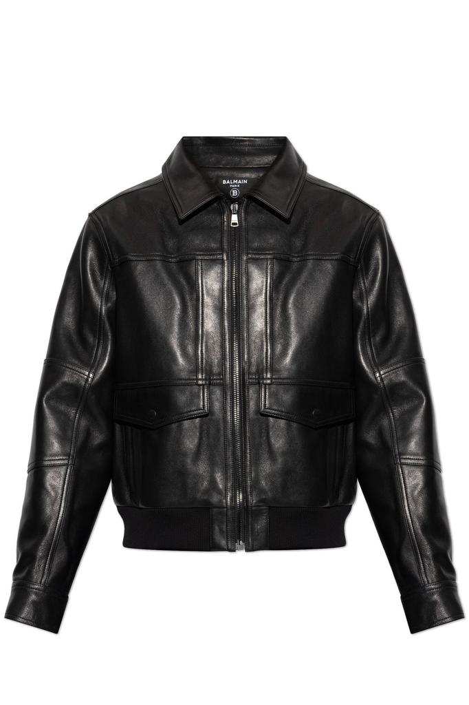 Shop Balmain Classic Collared Zipped Leather Jacket on Sale at