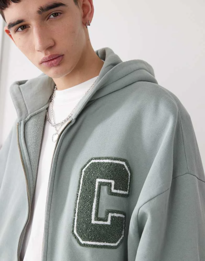 COLLUSION COLLUSION zip hoodie with Chenille patch in khaki 2