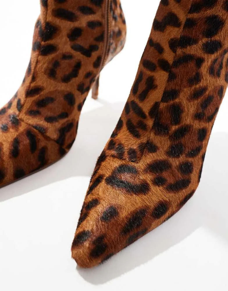 ASOS ASOS DESIGN Replay leather pointed toe mid-heel boots in leopard pony 4
