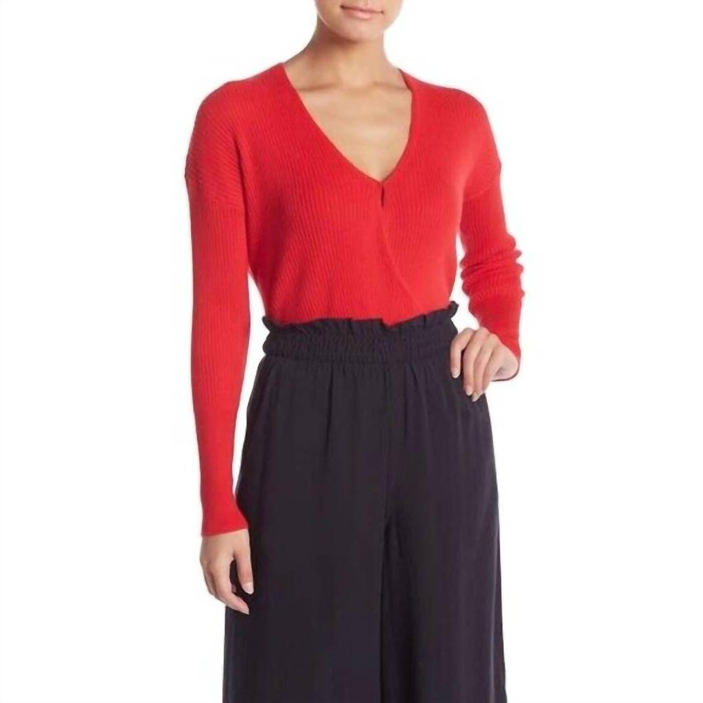 Elodie Elodie - Knit Faux Wrap Ribbed V Neck Surplice Sweater