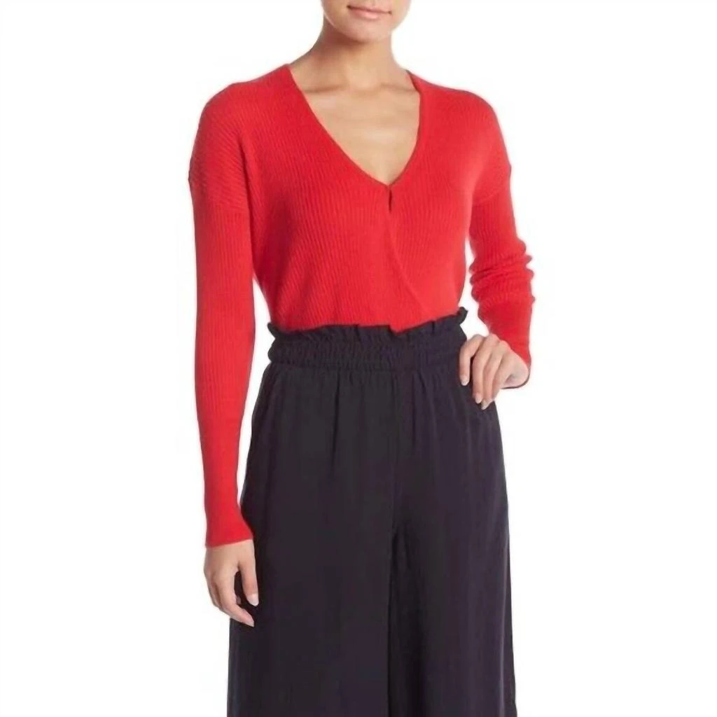 Elodie Elodie - Knit Faux Wrap Ribbed V Neck Surplice Sweater 1