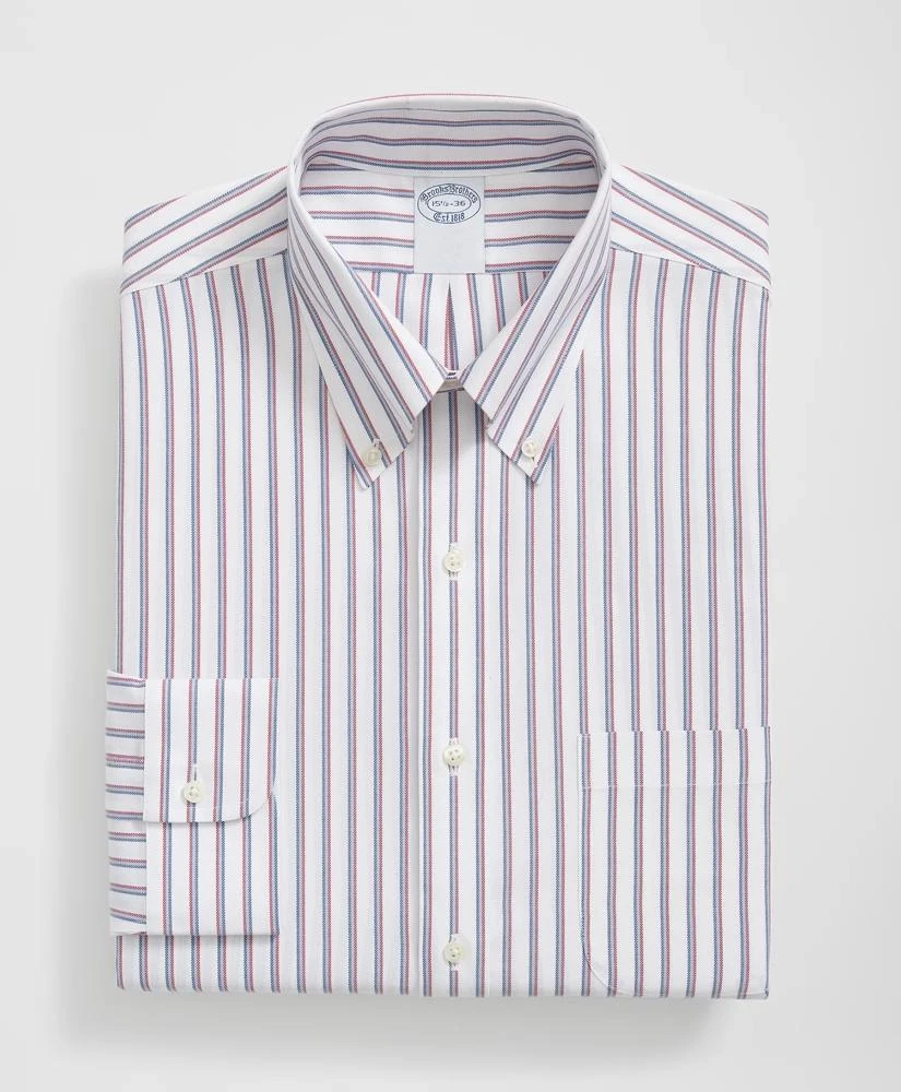 Brooks Brothers Brooks Brothers Explorer Collection Non-Iron Twill Polo Button Down Collar, Triple Stripe Dress Shirt 3