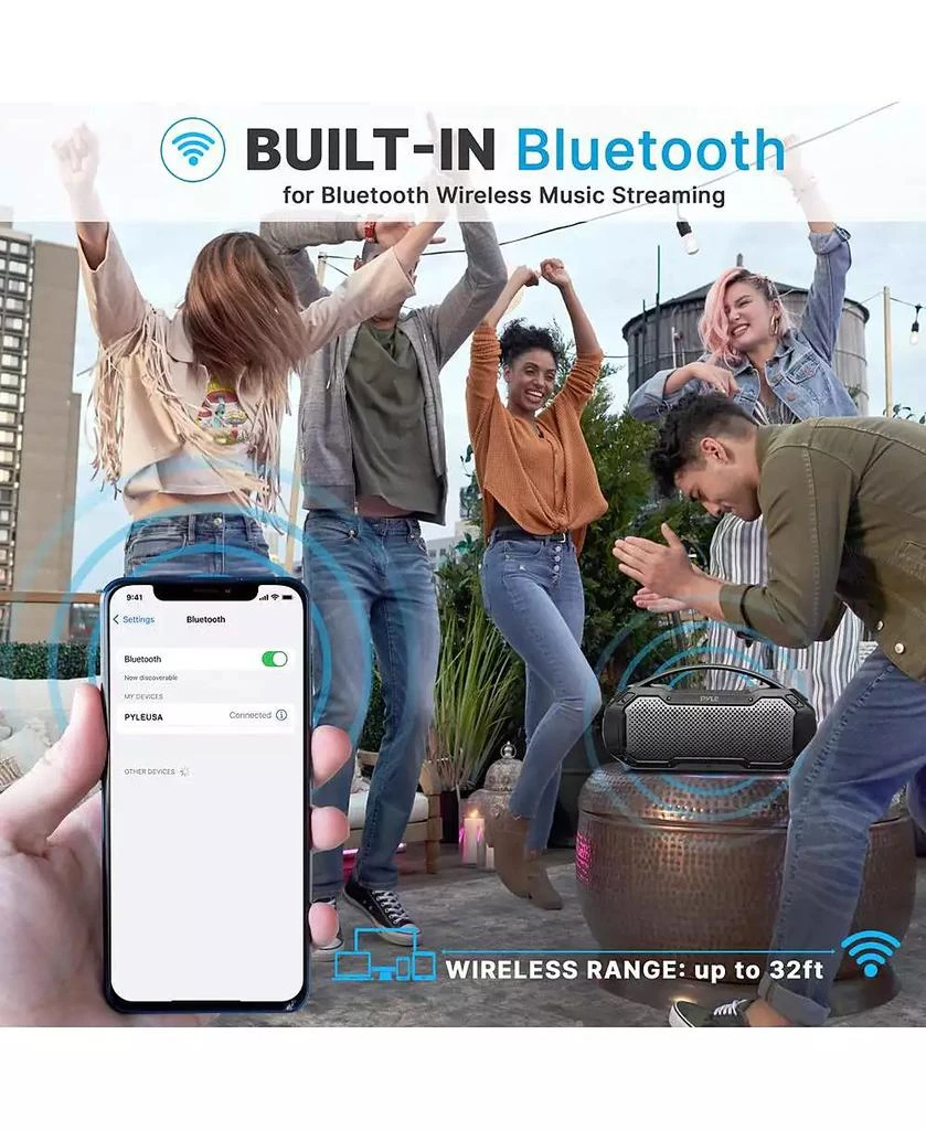 Pyle Portable Wireless Bluetooth Streaming Speaker With TWS Function 
Microphone 3