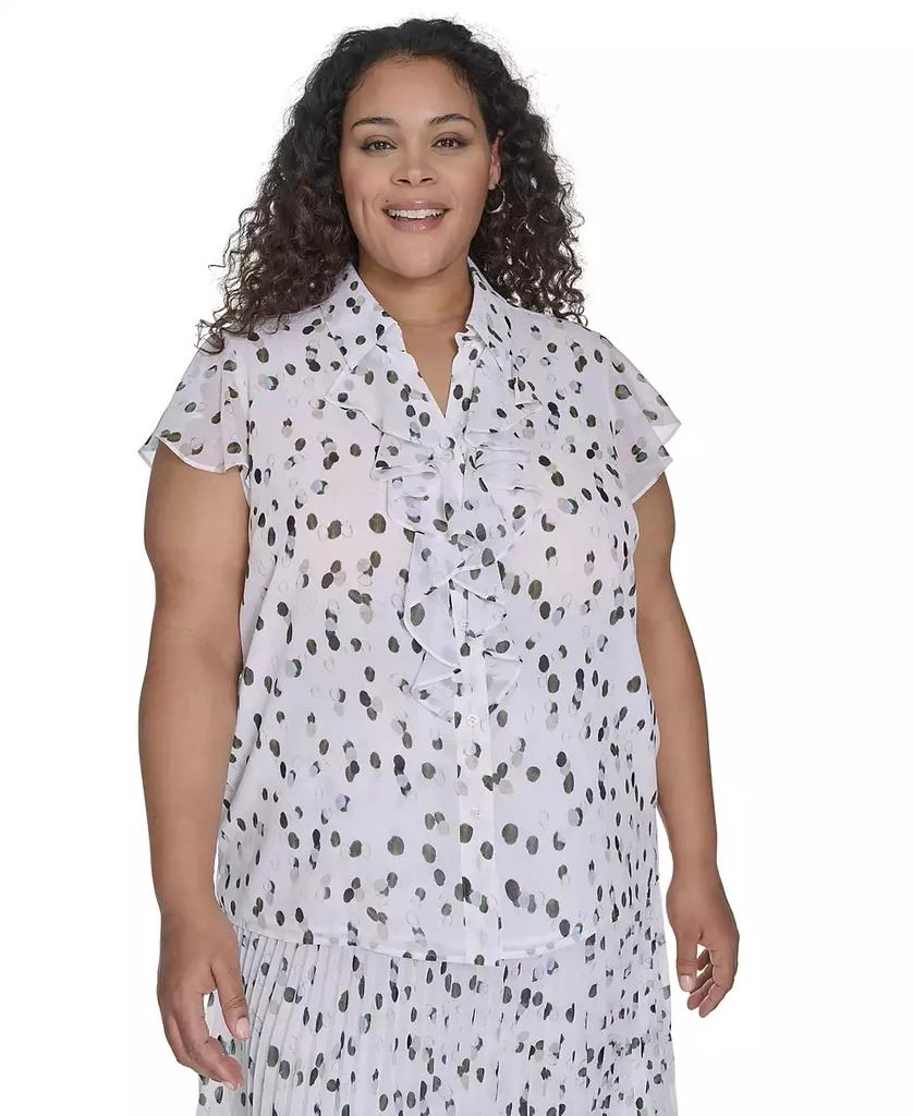 Calvin Klein Plus Size Dot-Print Ruffled Blouse 1