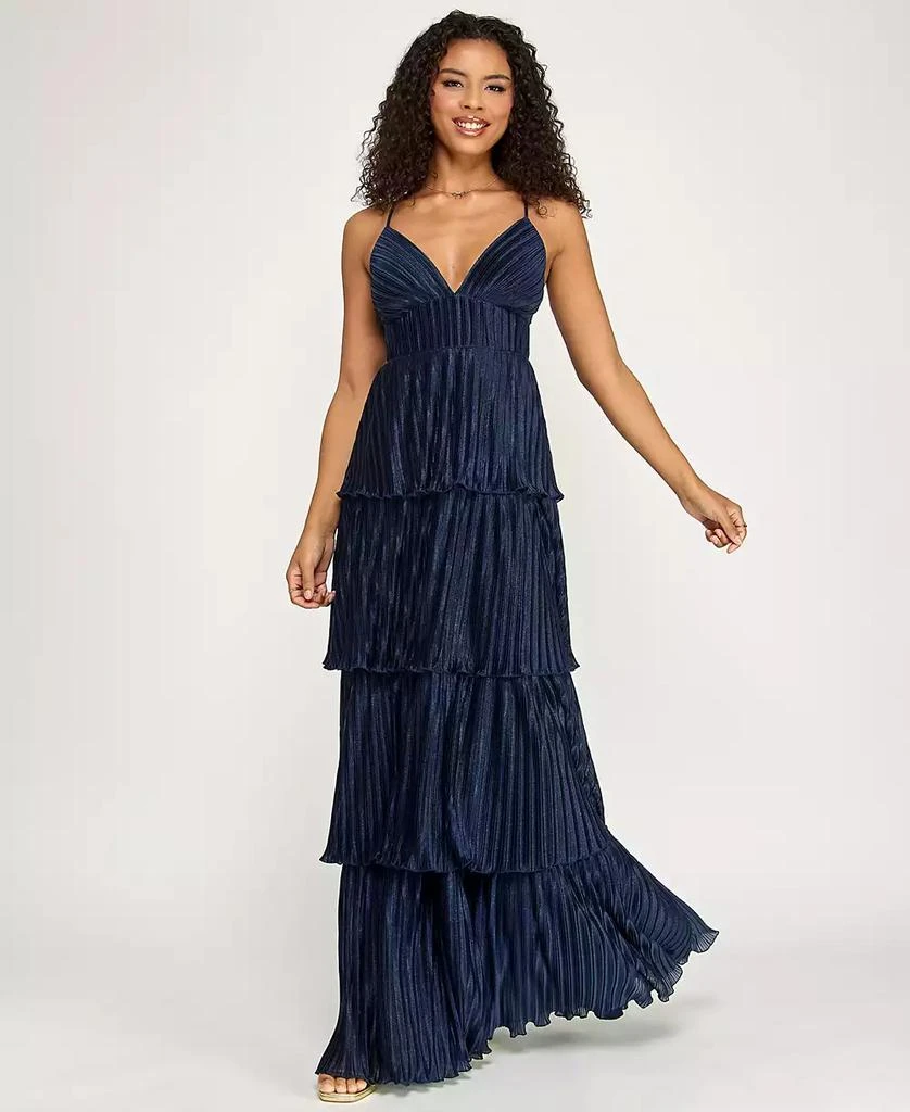 Emerald Sundae Juniors' V-Neck Ruffle-Tiered Sleeveless Gown - Dresses &  Skirts - Free Shipping - BeyondStyle