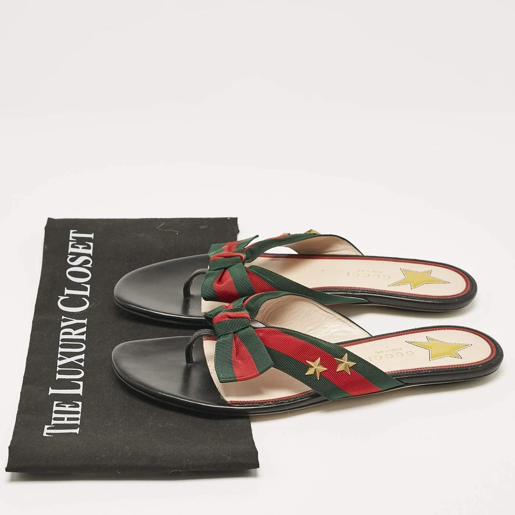 Gucci Black Leather Cindi Web Bow Star Detail Flat Thong  display picture 2