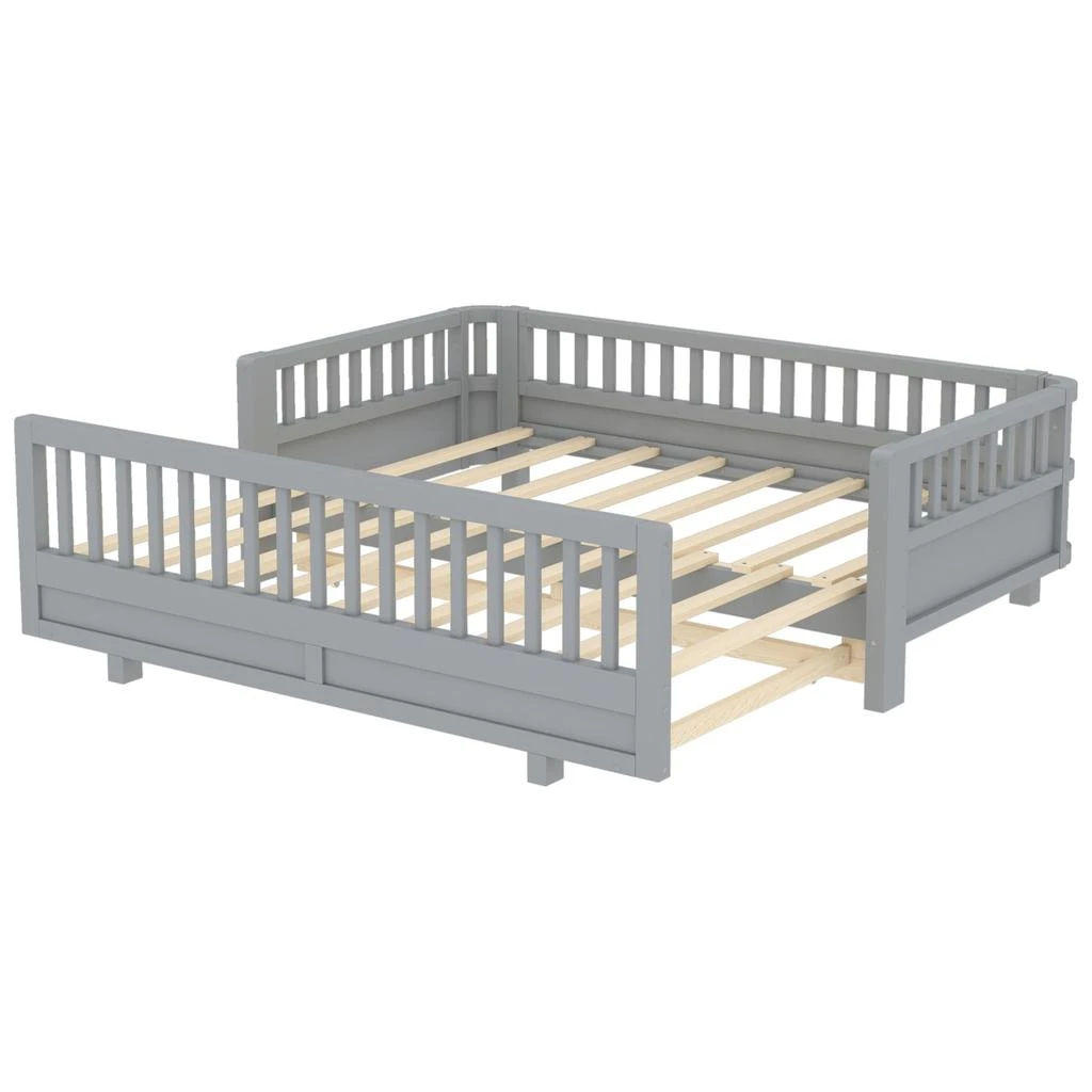Streamdale Furniture Streamdale Twin Size Platform Bed with Guardrails, Solid Wood, Grey 6