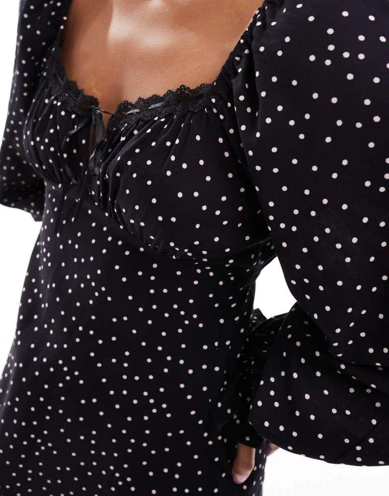 Miss Selfridge Miss Selfridge Petite ribbon detail tie front mini tea dress in polka dot 3