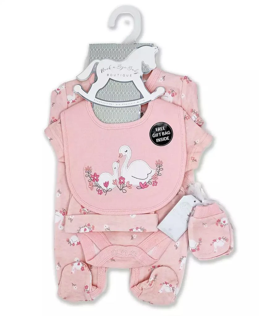 Rock-A-Bye Baby Boutique Baby Girls Lovely Swan Layette Gift in Mesh Bag, 5 Piece Set 3