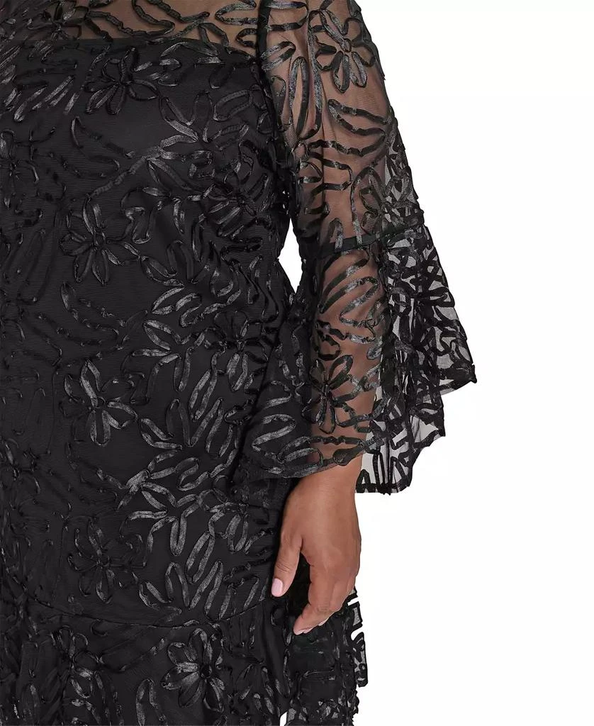 Jessica Howard Plus Size Textured Boat Neck A-Line Dress - Black - 18W