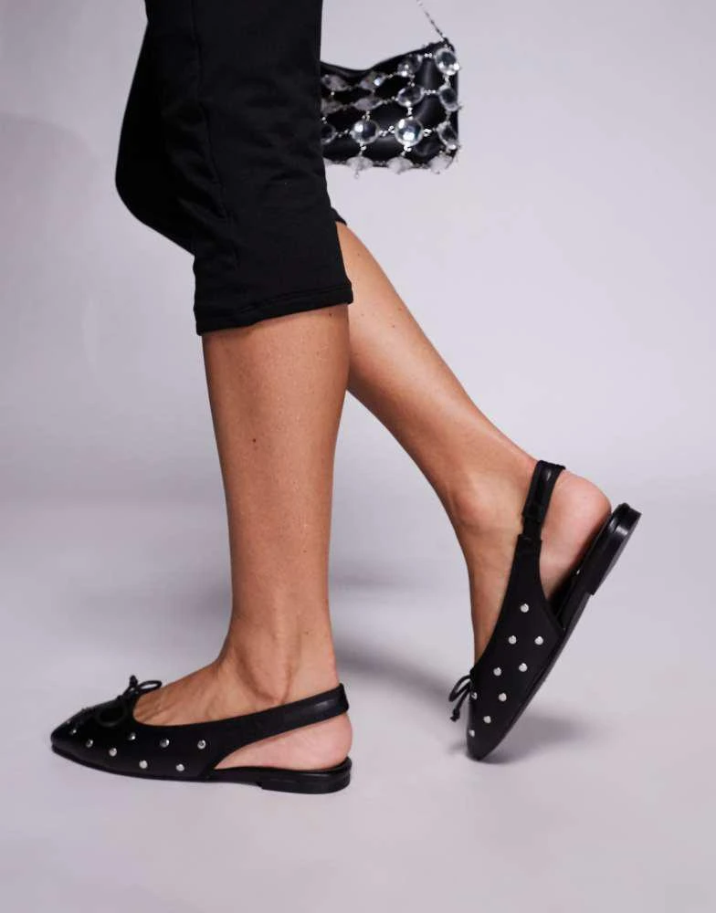 Public Desire Public Desire Bia sling back ballet flats with flat studs in black 3