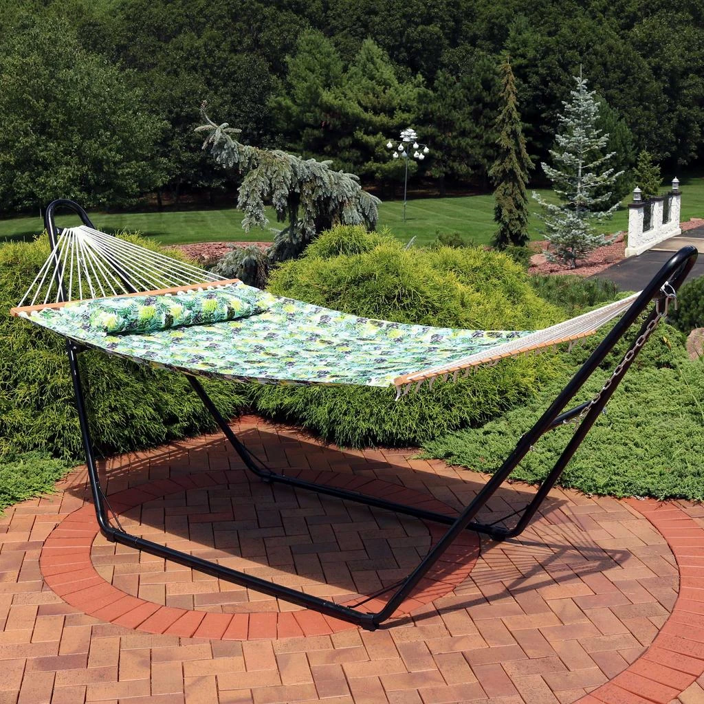 Sunnydaze 2-Person Quilted Printed Fabric Spreader Bar Hammock/Pillow with S Hooks and Hanging Chains - 450 lb Weight Capacity 4