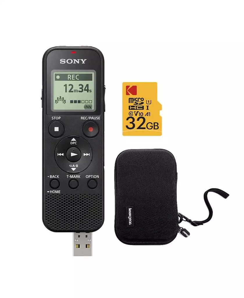 SONY ICD-PX370 Mono Digital Voice Recorder with Built-In USB and Case Bundle 1