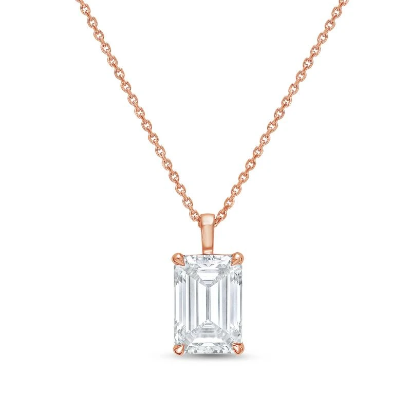 Diana M Jewels 14kt rose gold lab grown emerald cut diamond pendant weighing 7.00 ct on a solid bail