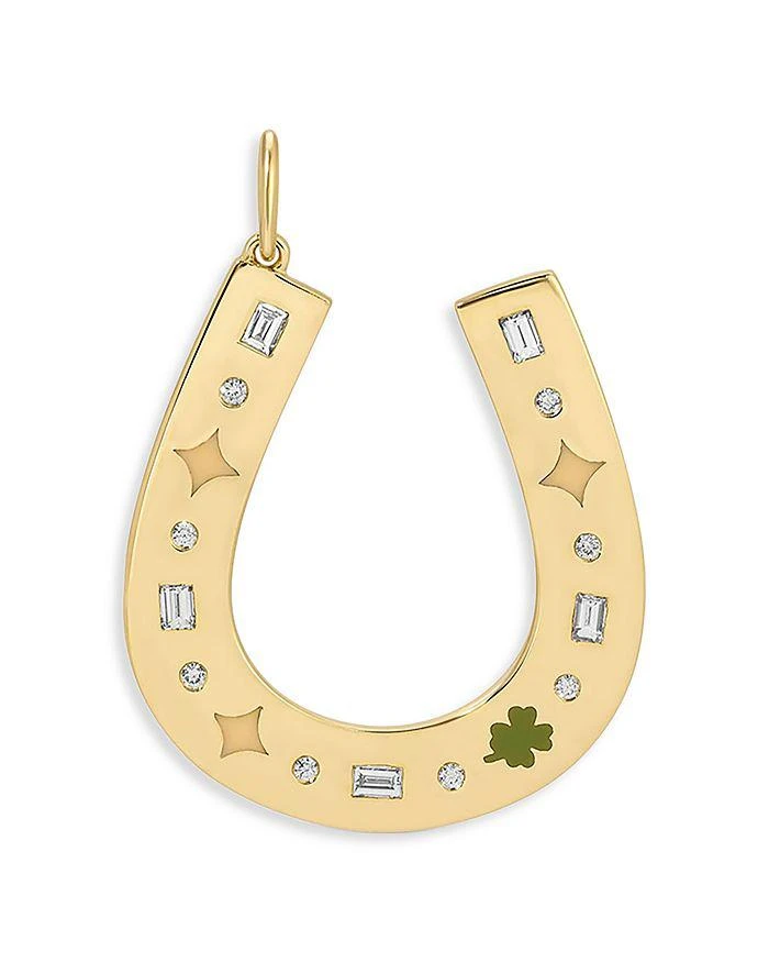 Effy 14K Yellow Gold Diamond Round & Baguette Cut Jumbo Lucky Horseshoe Charm