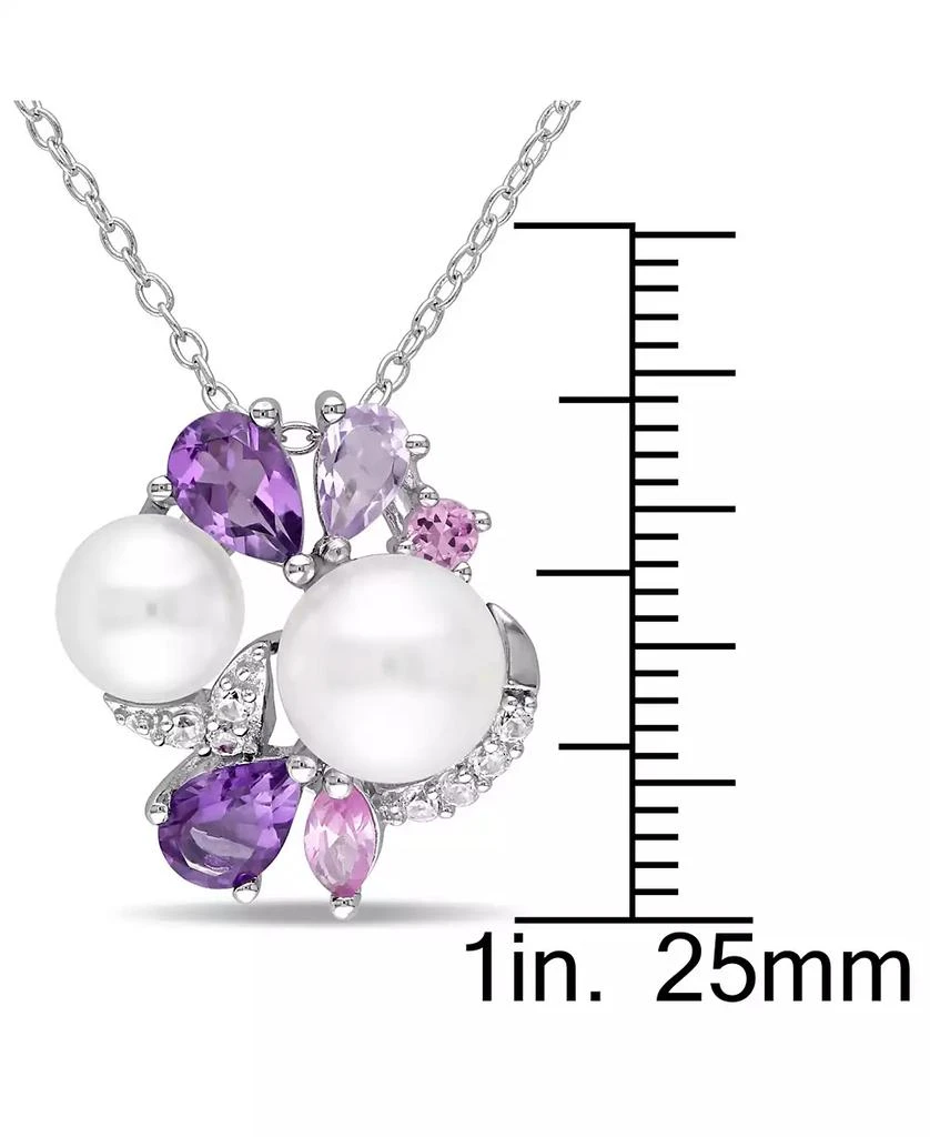 Macy's Cultured Freshwater Pearl (6-1/2 & 7-1/2mm) & Multi-Gemstone (1-3/8 ct. t.w.) Cluster 18" Pendant Necklace in Sterling Silver 4